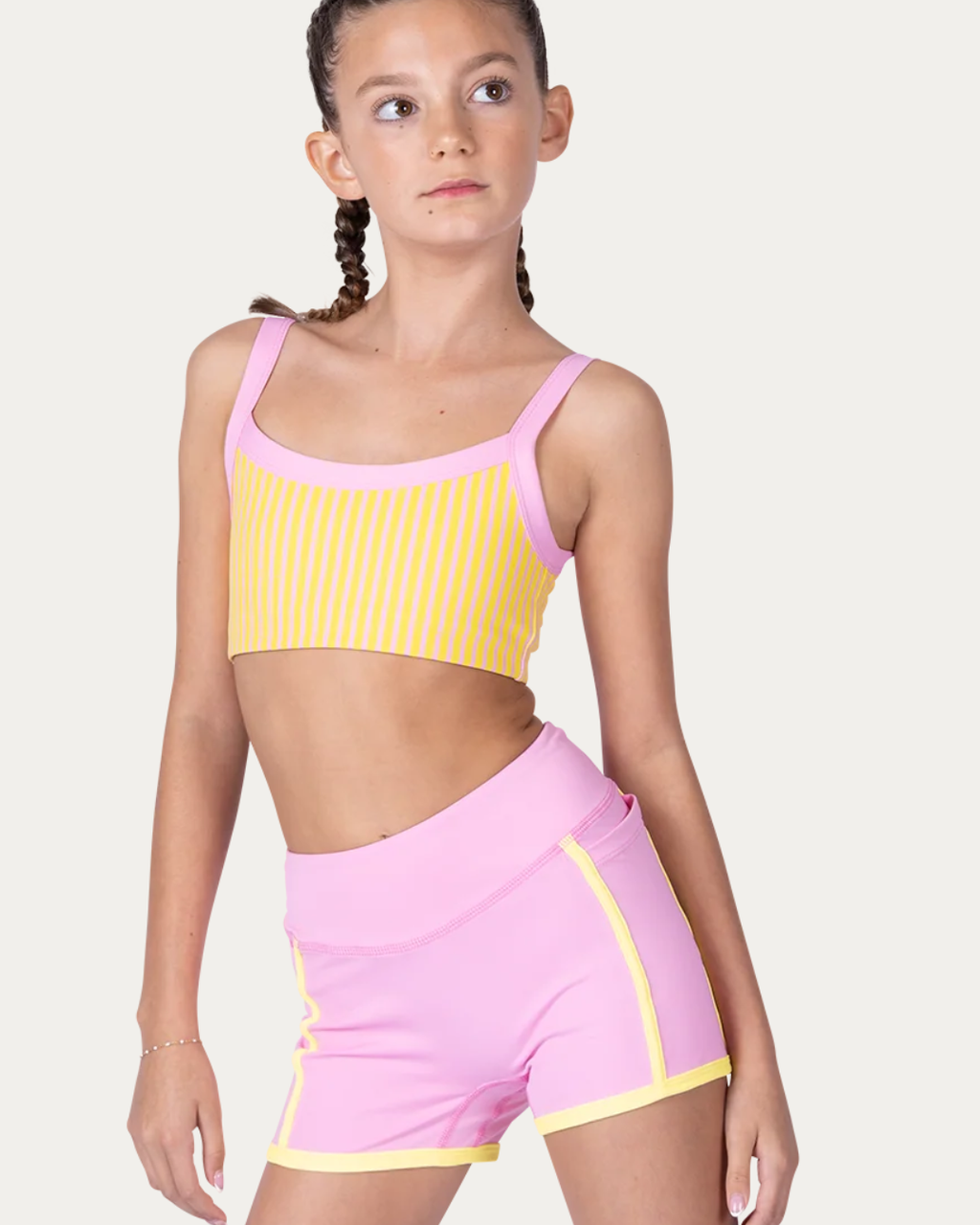 XoDanceCo Pinstripe Short - Pink Lemonade - Backstage Dancewear